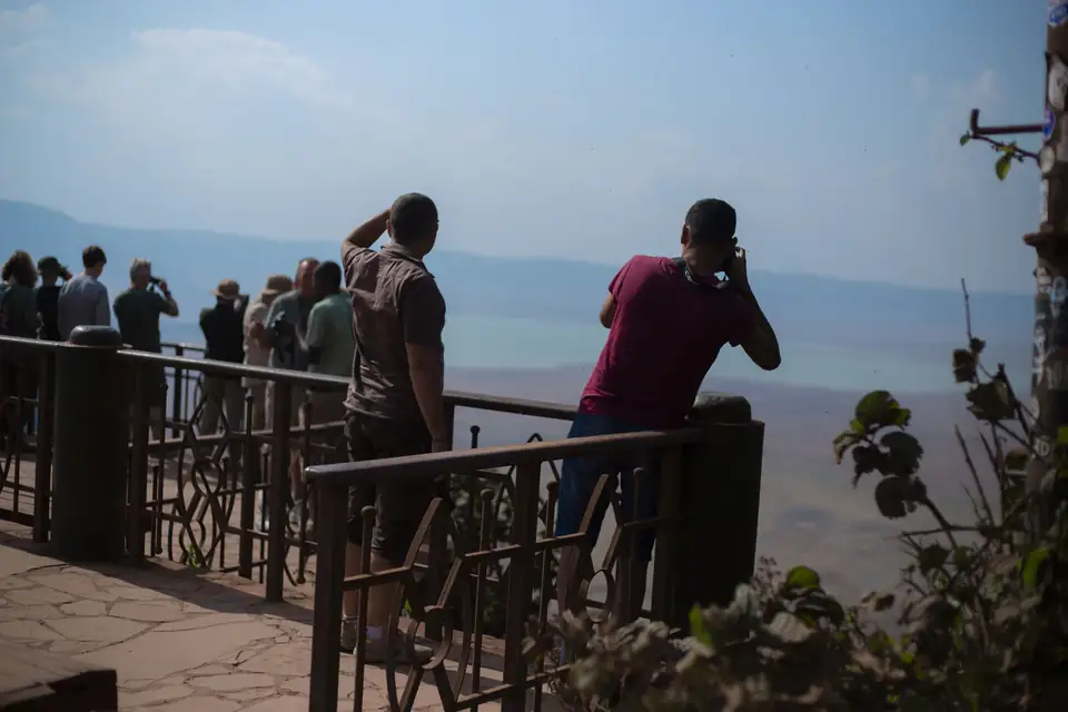 Travellers enjoying the Ngorongoro landscape with Kitano Tours